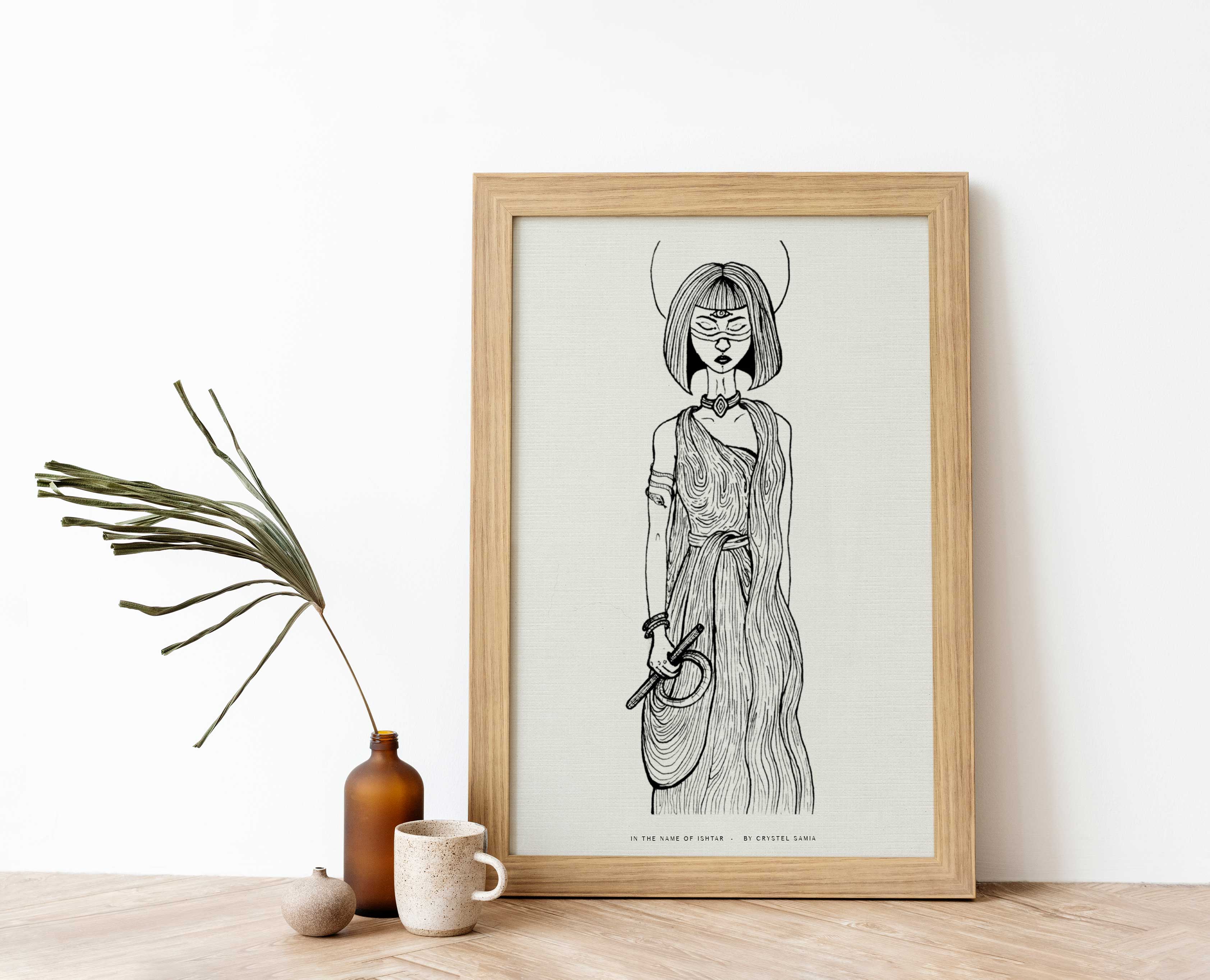 In the Name of Ishtar - Ink on Paper |  Limited Prints from Original Hand-Drawn | Canvas Paper Print - Crystel Samia Universe