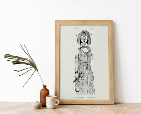 In the Name of Ishtar - Ink on Paper |  Limited Prints from Original Hand-Drawn | Canvas Paper Print - Crystel Samia Universe