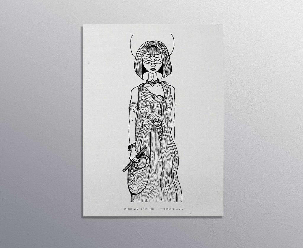 In the Name of Ishtar - Ink on Paper |  Limited Prints from Original Hand-Drawn | Canvas Paper Print - Crystel Samia Universe