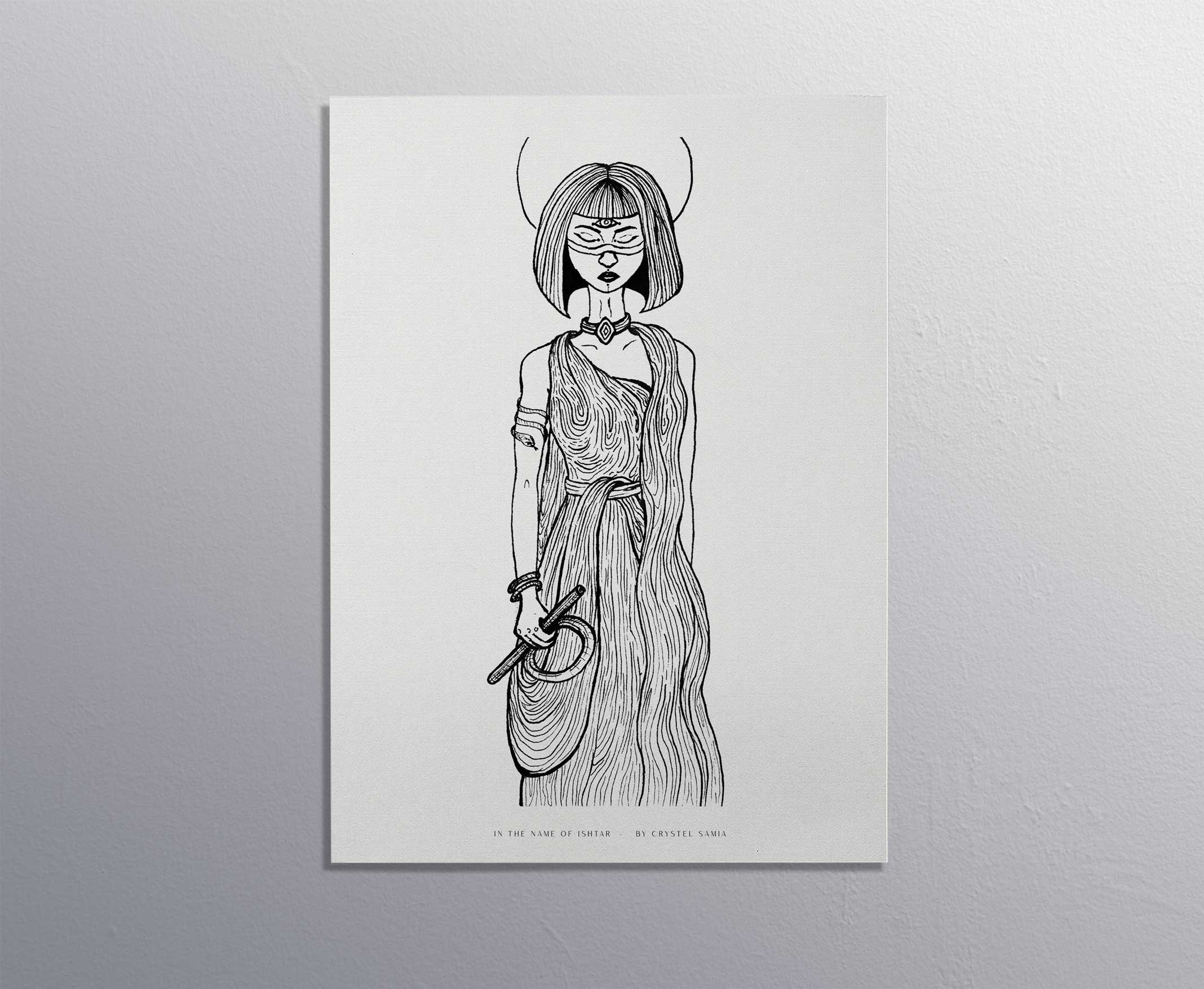 In the Name of Ishtar - Ink on Paper |  Limited Prints from Original Hand-Drawn | Canvas Paper Print - Crystel Samia Universe