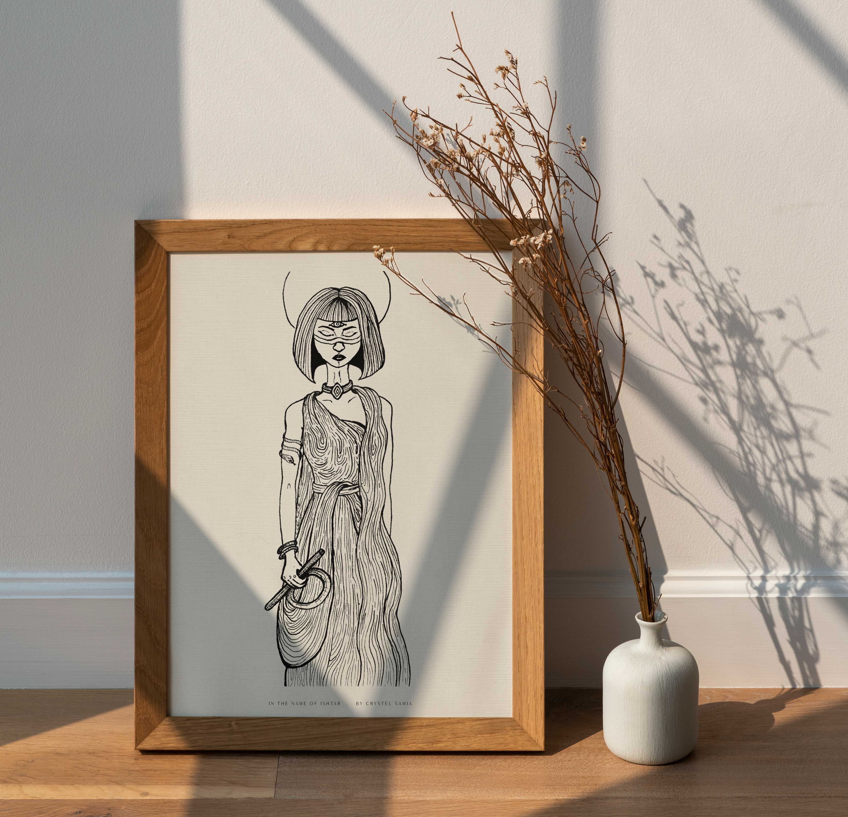 In the Name of Ishtar - Ink on Paper |  Limited Prints from Original Hand-Drawn | Canvas Paper Print - Crystel Samia Universe