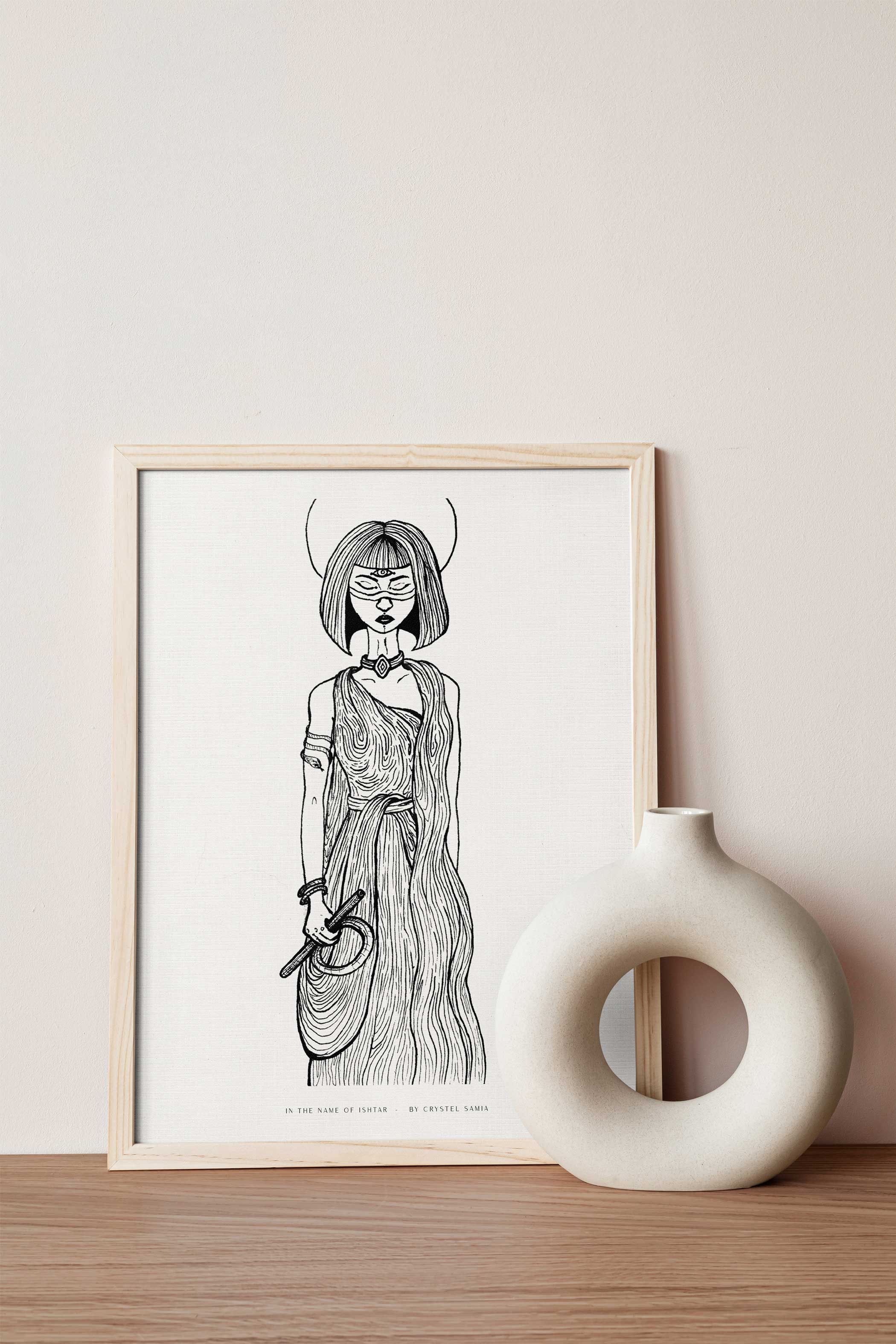 In the Name of Ishtar - Ink on Paper |  Limited Prints from Original Hand-Drawn | Canvas Paper Print - Crystel Samia Universe