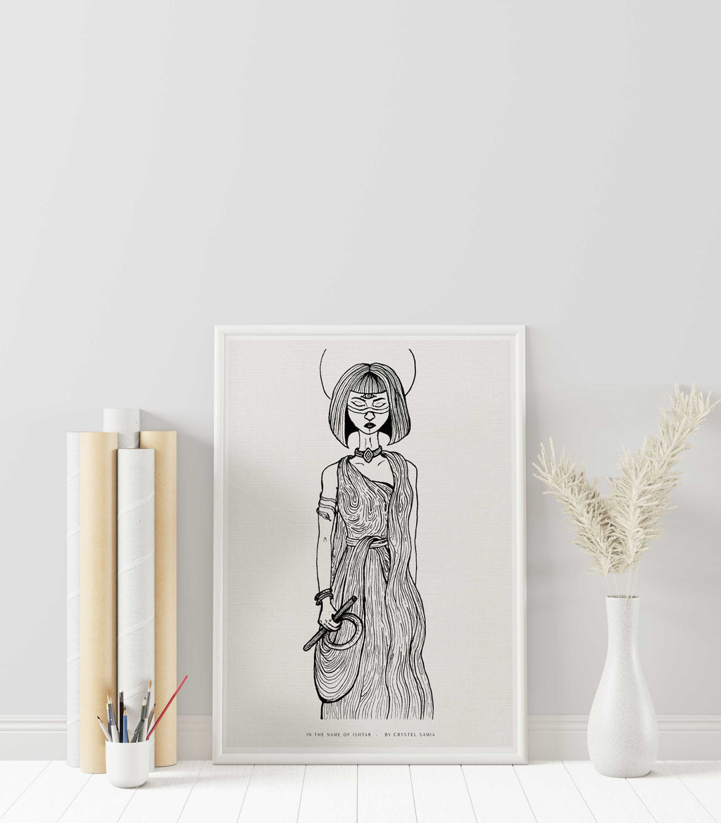 In the Name of Ishtar - Ink on Paper |  Limited Prints from Original Hand-Drawn | Canvas Paper Print - Crystel Samia Universe