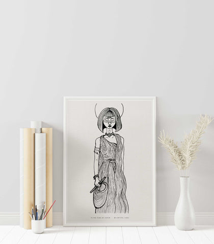 In the Name of Ishtar - Ink on Paper |  Limited Prints from Original Hand-Drawn | Canvas Paper Print - Crystel Samia Universe
