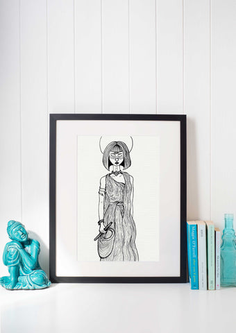 In the Name of Ishtar - Ink on Paper |  Limited Prints from Original Hand-Drawn | Canvas Paper Print - Crystel Samia Universe