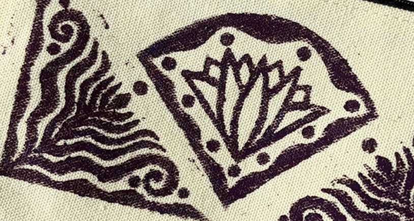 One-of-a-Kind Lino-Printed Linen Pouches - Purple Patterns