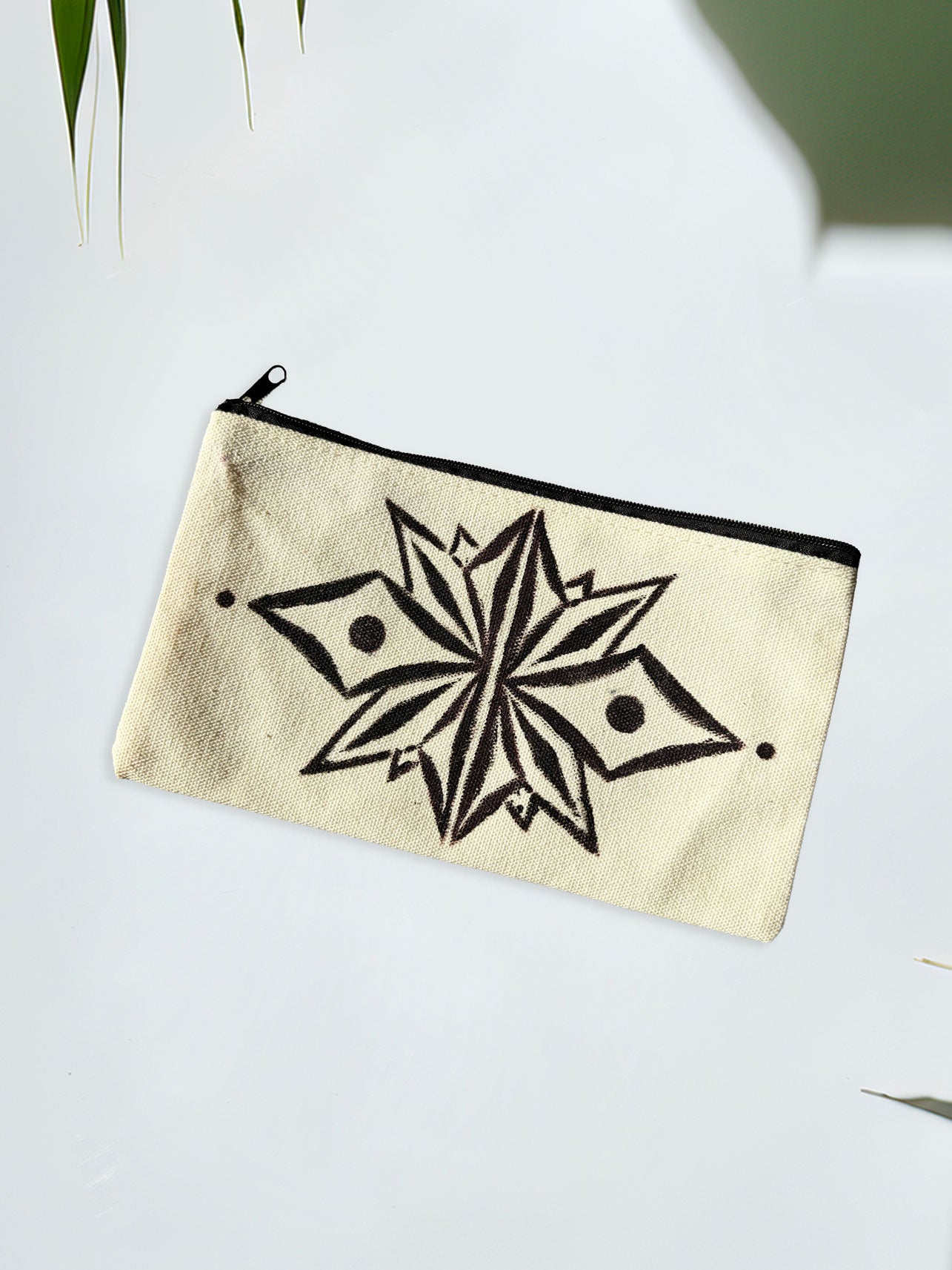 One-of-a-Kind Lino-Printed Linen Pouches - Diamonds
