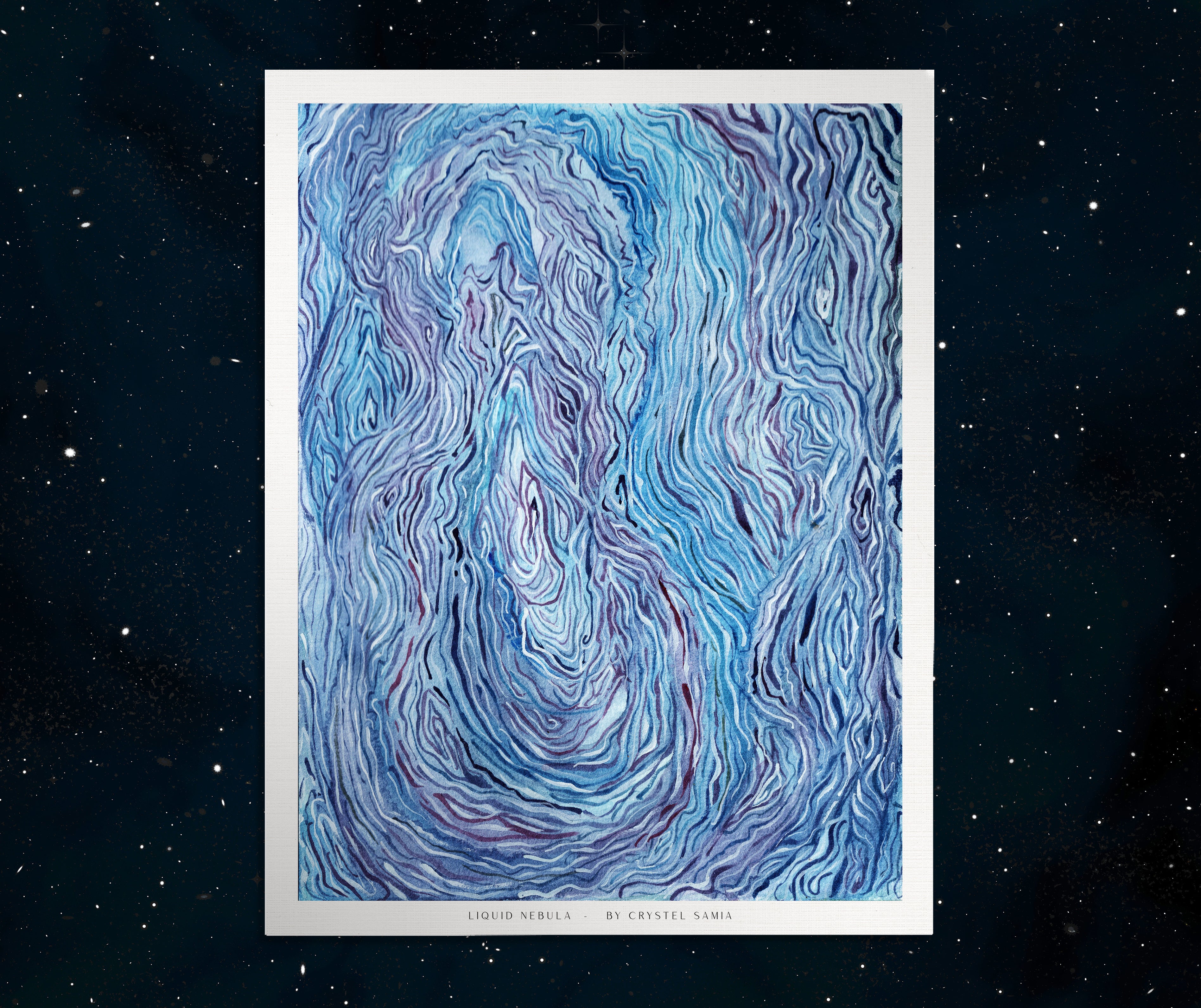 Liquid Nebula - Limited Prints from Original Hand-Painted Watercolor on Paper Signed by Artist blue and purple trippy psychedelic space art