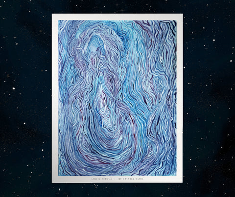 Liquid Nebula - Limited Prints from Original Hand-Painted Watercolor on Paper Signed by Artist blue and purple trippy psychedelic space art