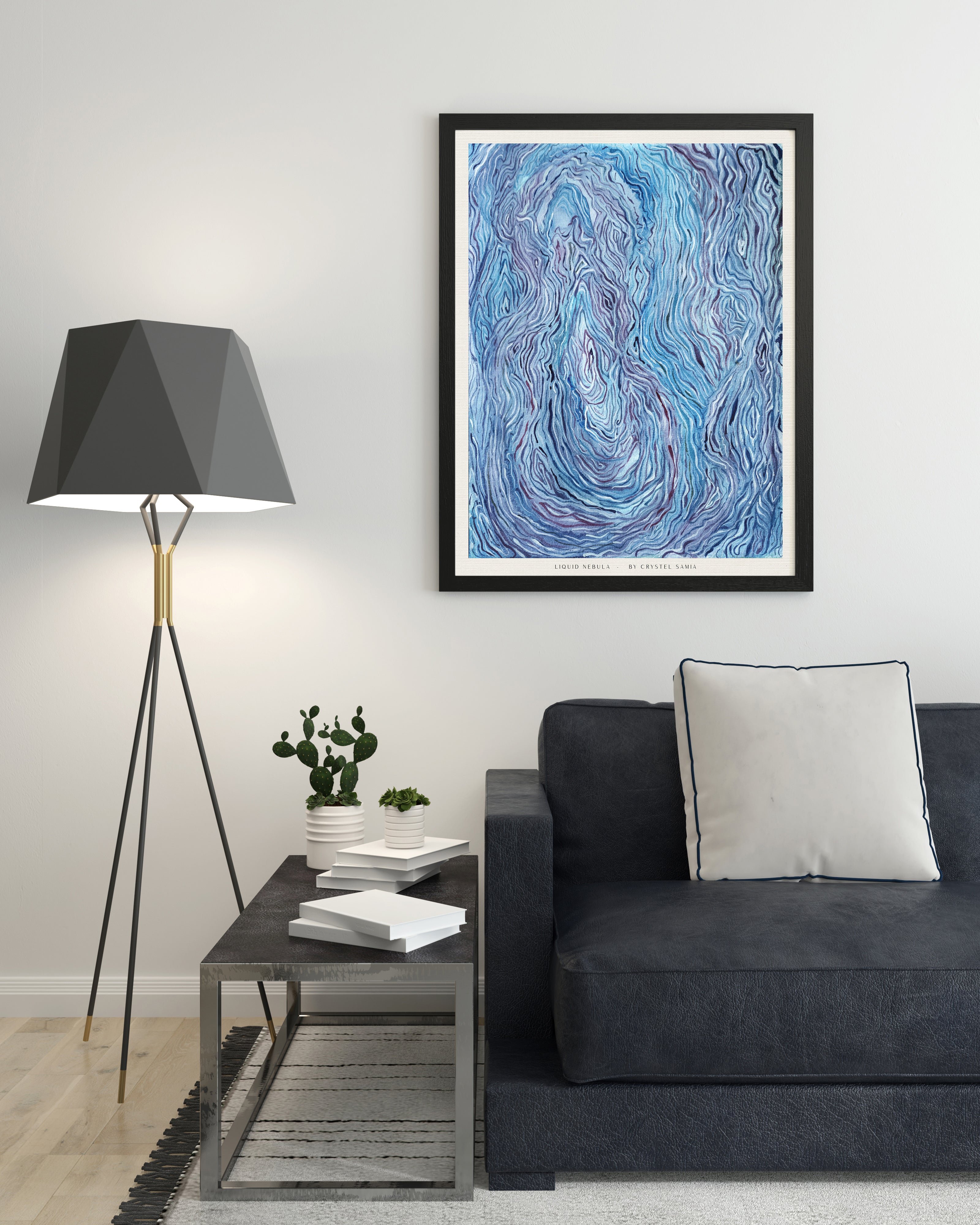 Liquid Nebula - Limited Prints from Original Hand-Painted Watercolor on Paper Signed by Artist blue and purple modern space art