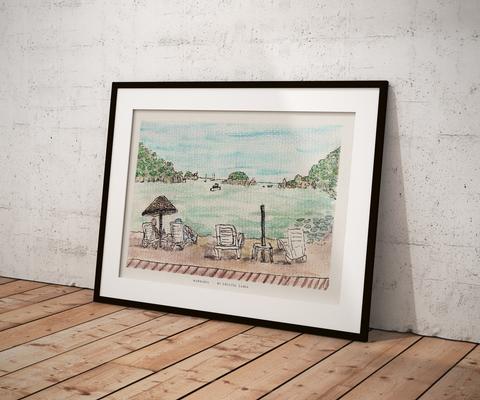 Marmaris - Limited Print from Original Hand-Painted Watercolor and Ink Artwork sea and mountains signed colorful calm art