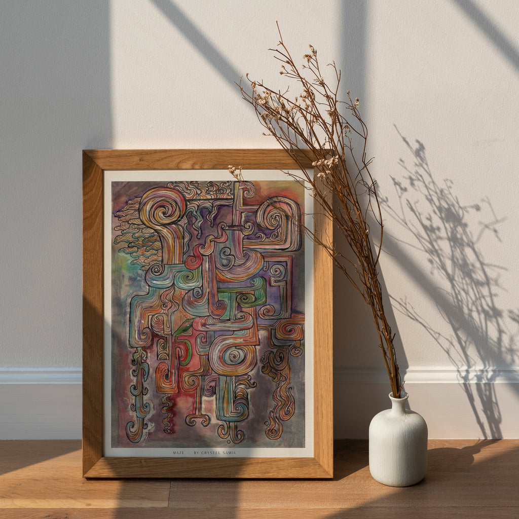Maze - Watercolor and Ink on Recycled Paper |  Limited Prints from Original Hand-Painted Artwork | Canvas Paper Print - Crystel Samia Universe