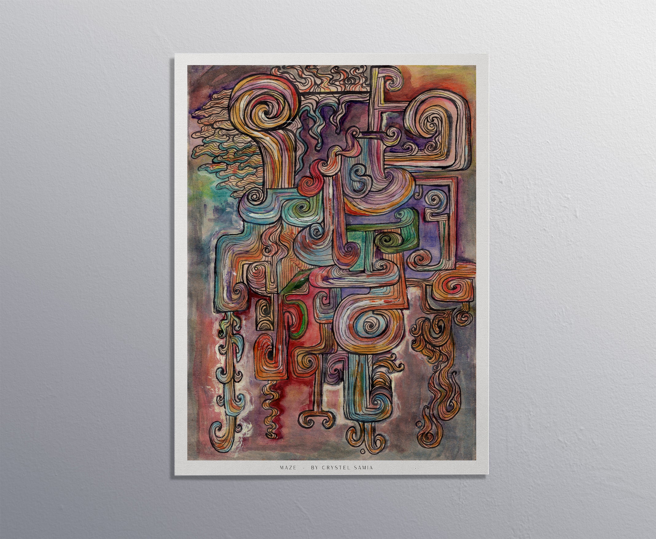 Maze - Watercolor and Ink on Recycled Paper |  Limited Prints from Original Hand-Painted Artwork | Canvas Paper Print - Crystel Samia Universe