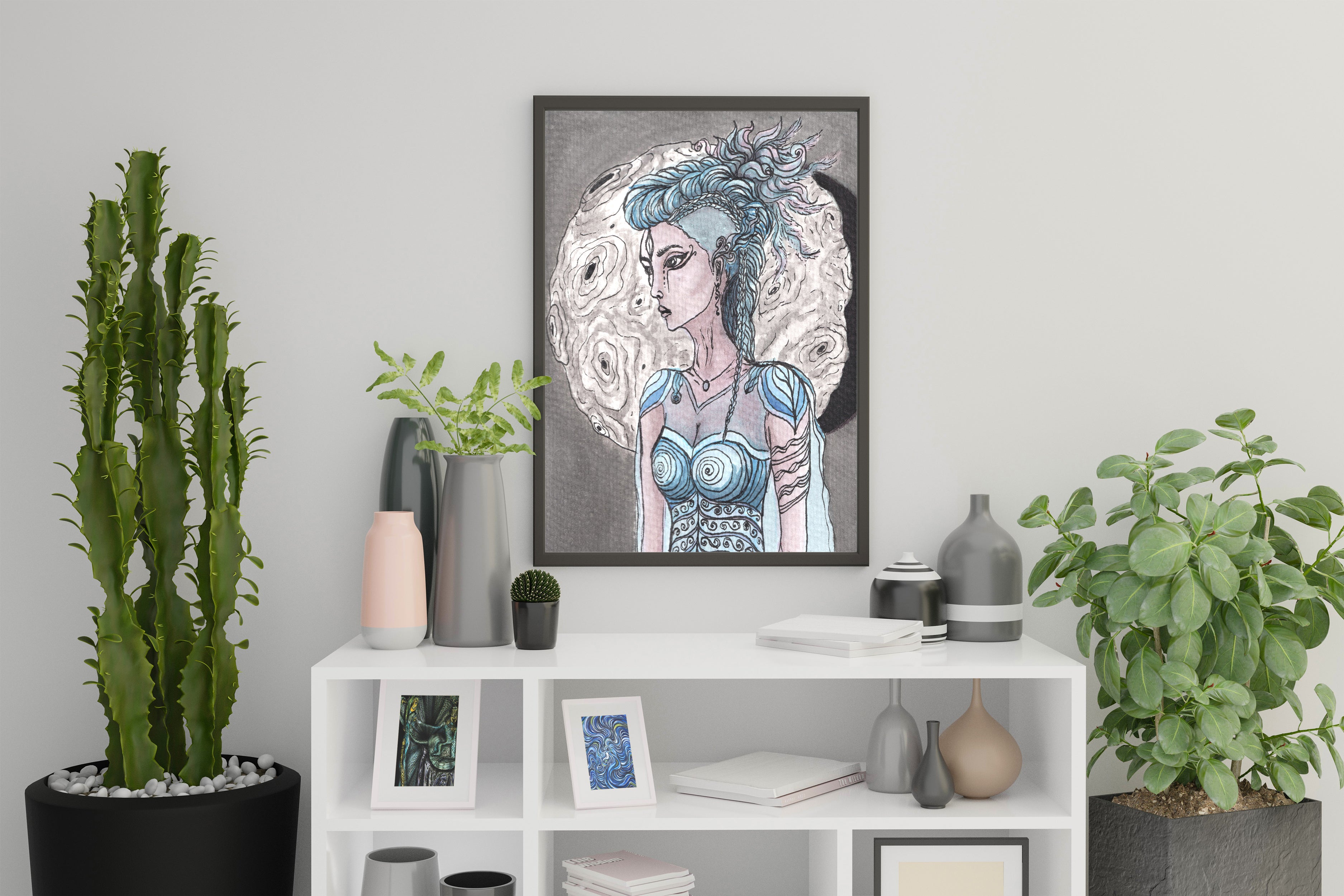 Moon Warrior - Watercolor Artwork | Limited Prints from Original Hand-Painted home decore signed by artist women figure