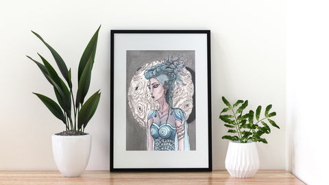 Moon Warrior - Watercolor Artwork | Limited Prints from Original Hand-Painted home decore signed by artist women figure