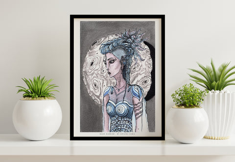 Moon Warrior - Watercolor Artwork | Limited Prints from Original Hand-Painted home decore signed by artist women figure