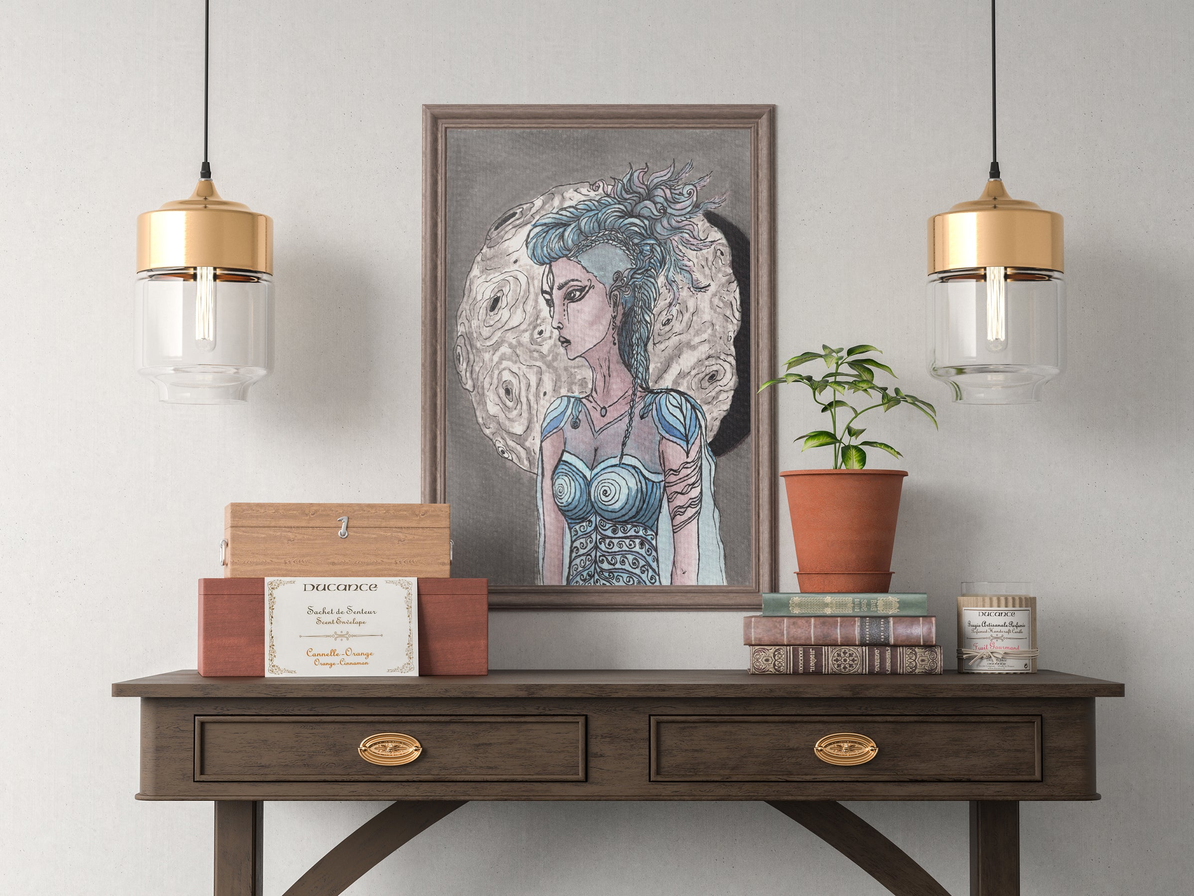 Moon Warrior - Watercolor Artwork | Limited Prints from Original Hand-Painted home decore signed by artist women figure