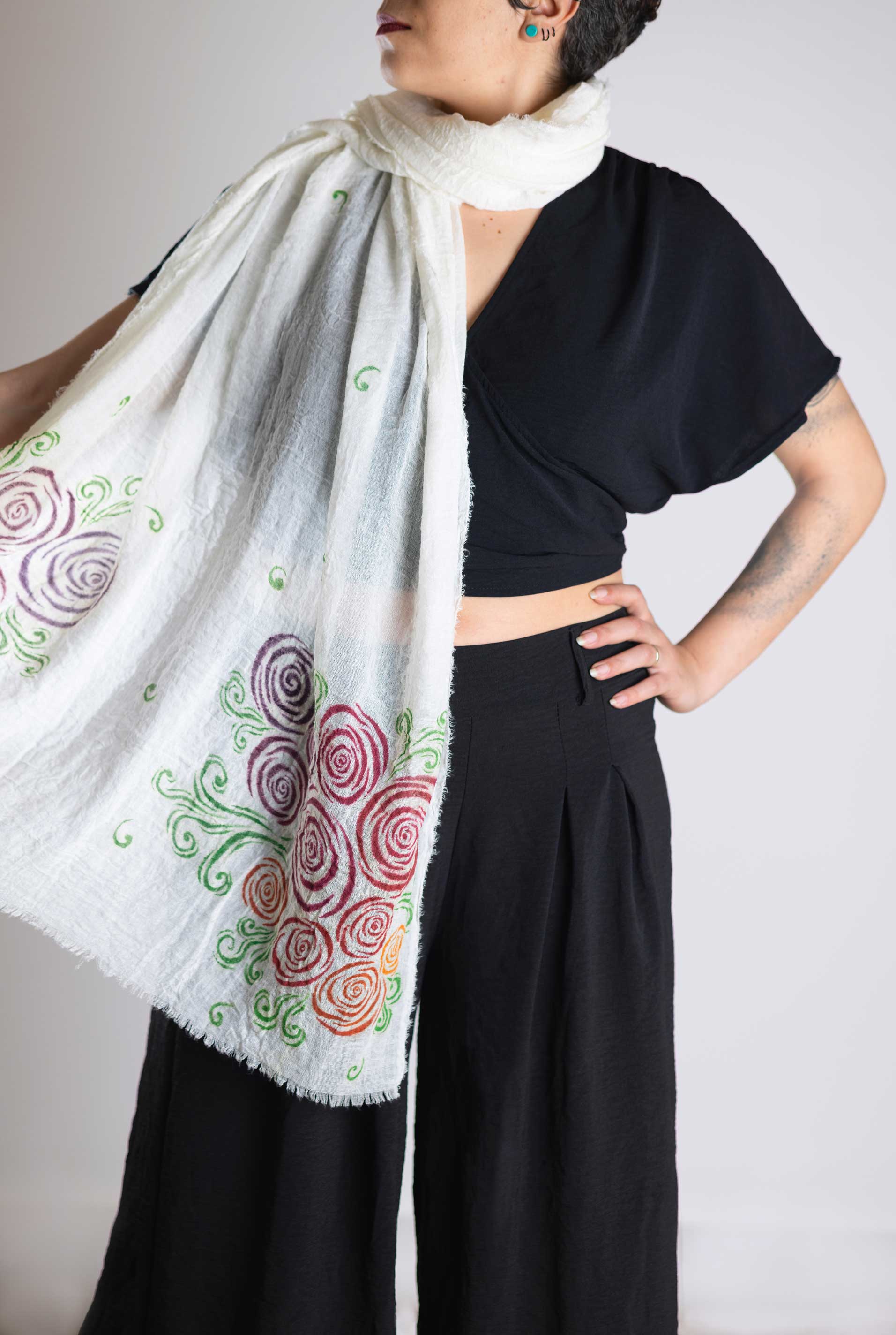 Spring Shawl | Hand-Painted Colorful Nature-Inspired Shawl - Linen Tote Bag
