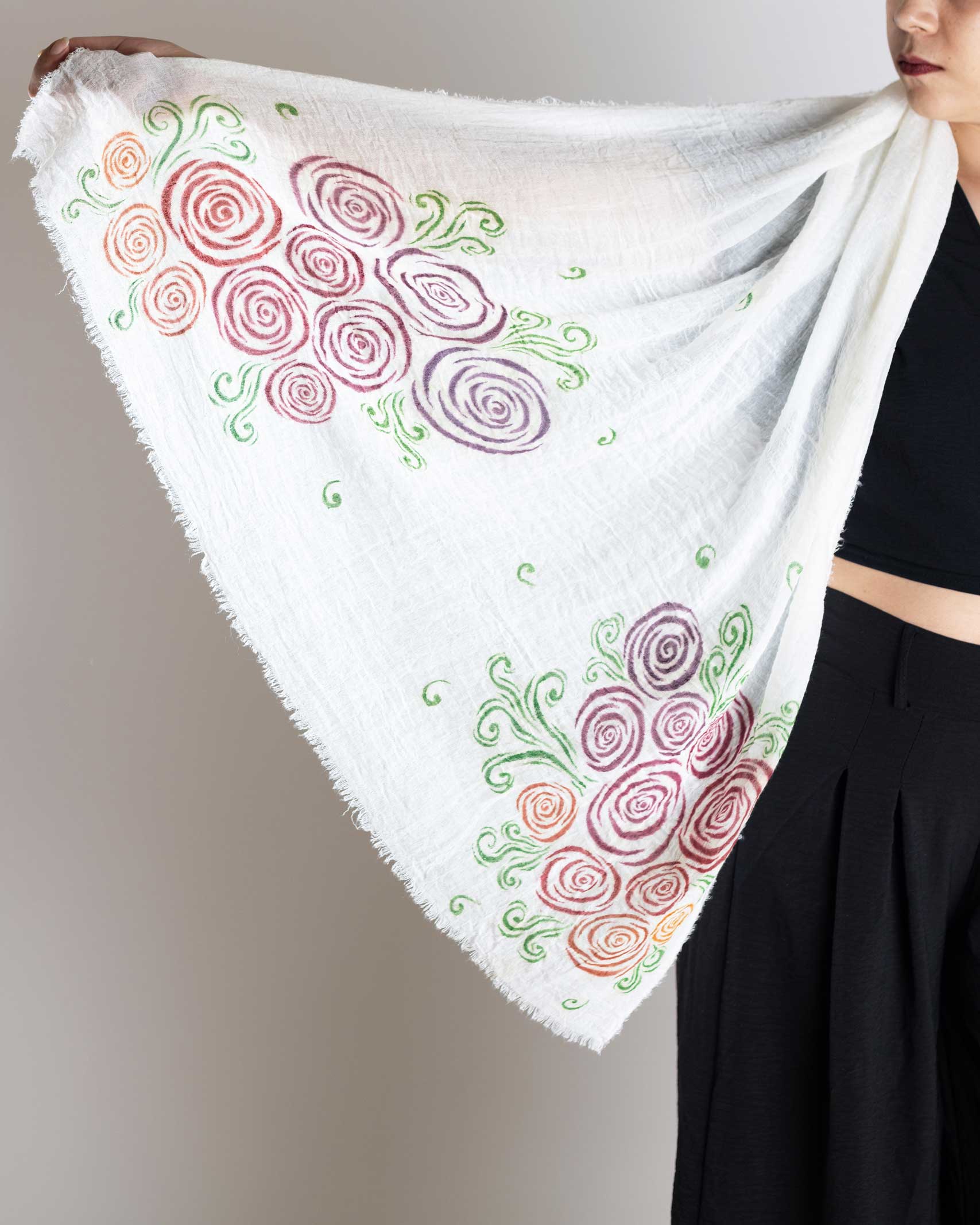 Spring Shawl | Hand-Painted Colorful Nature-Inspired Shawl - Linen Tote Bag