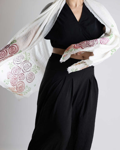 Spring Shawl | Hand-Painted Colorful Nature-Inspired Shawl - Linen Tote Bag