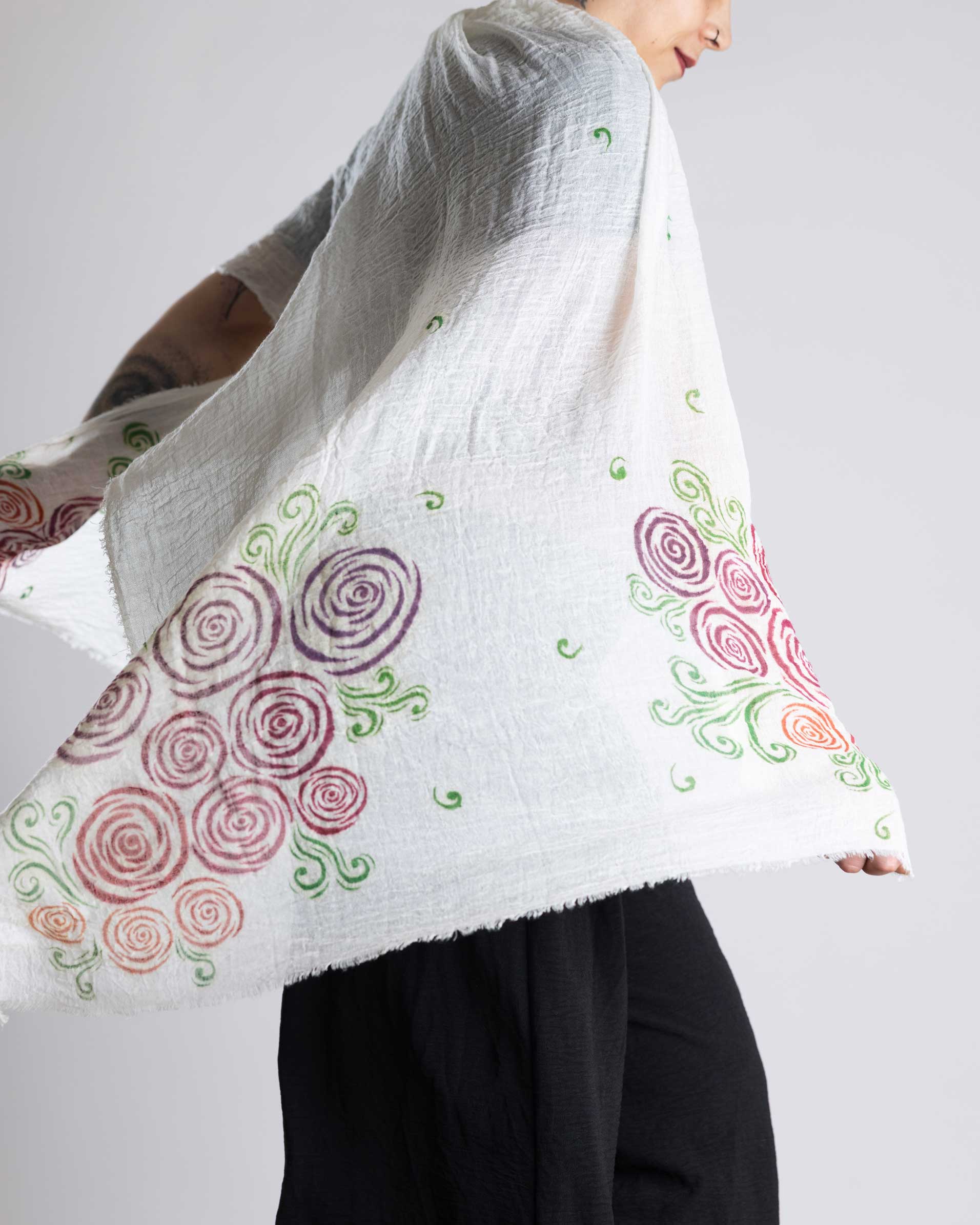 Spring Shawl | Hand-Painted Colorful Nature-Inspired Shawl - Linen Tote Bag