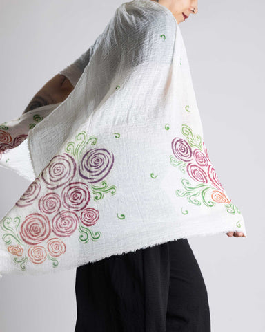 Spring Shawl | Hand-Painted Colorful Nature-Inspired Shawl - Linen Tote Bag