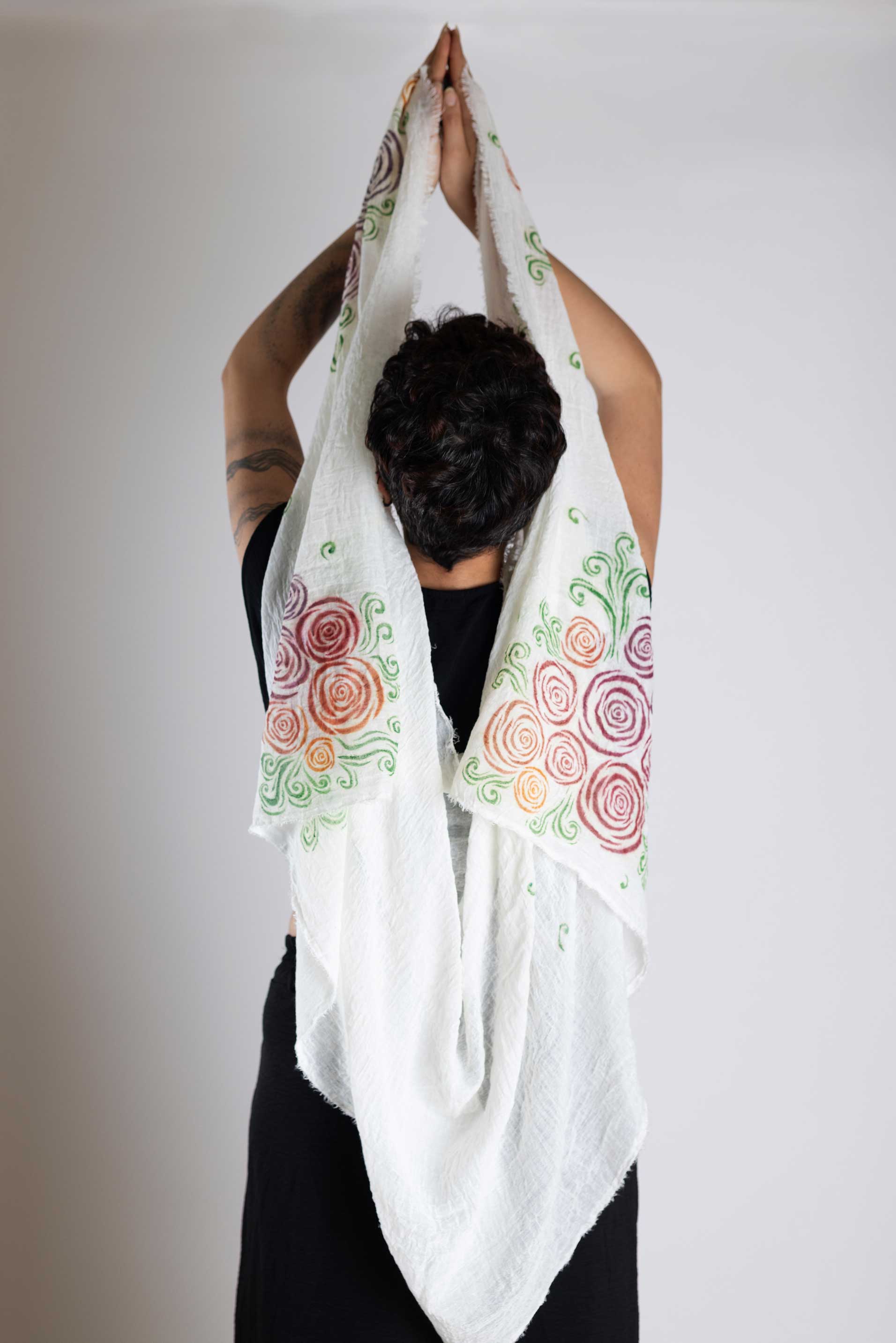 Spring Shawl | Hand-Painted Colorful Nature-Inspired Shawl - Linen Tote Bag