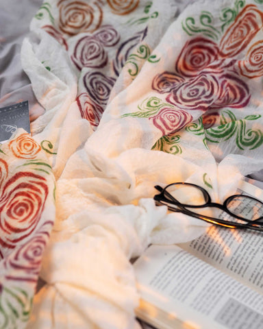 Spring Shawl | Hand-Painted Colorful Nature-Inspired Shawl - Linen Tote Bag
