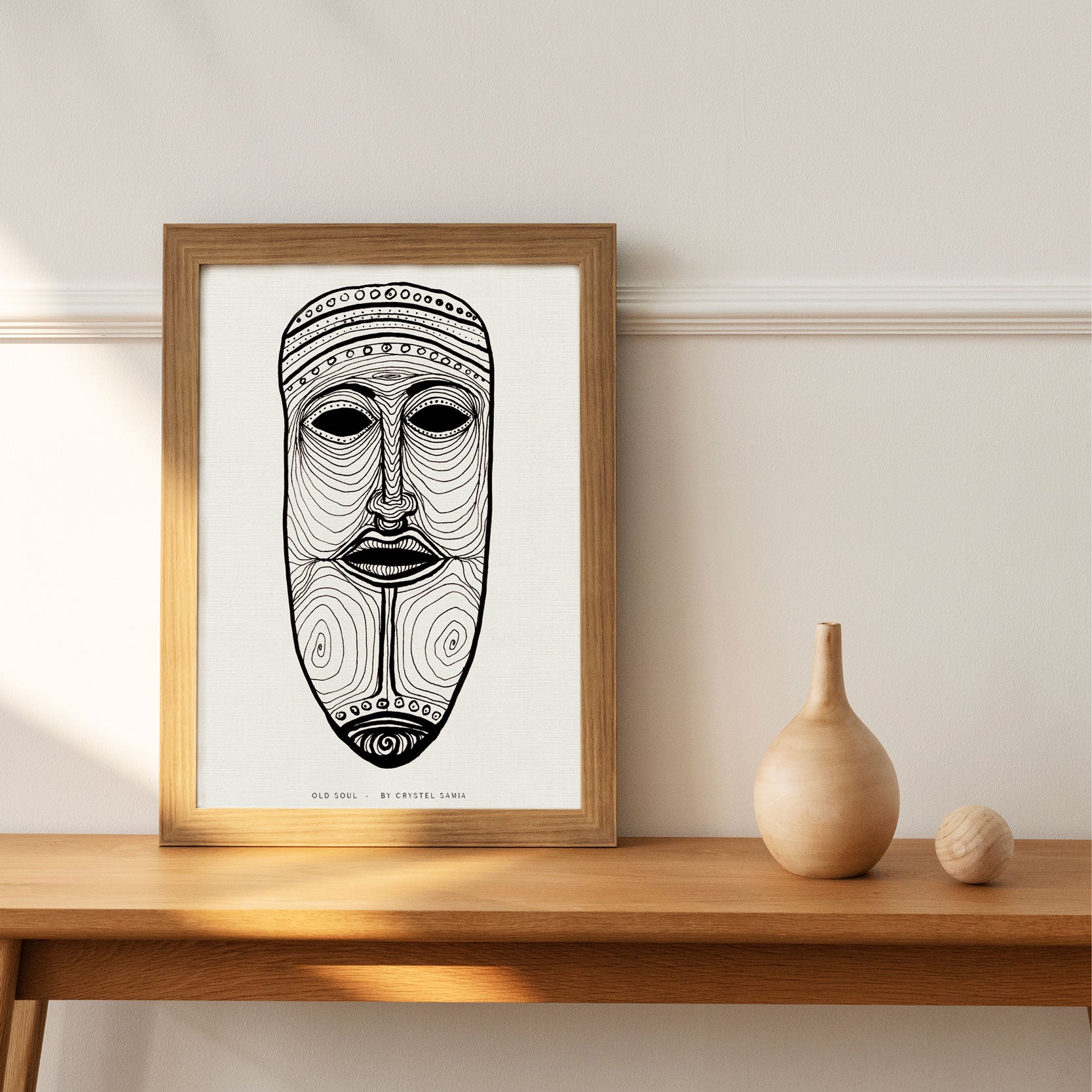 Old Soul - Ink on Paper  Limited Prints from Original Hand-Drawn Canvas Paper Print black and white tribal masp signed by artist