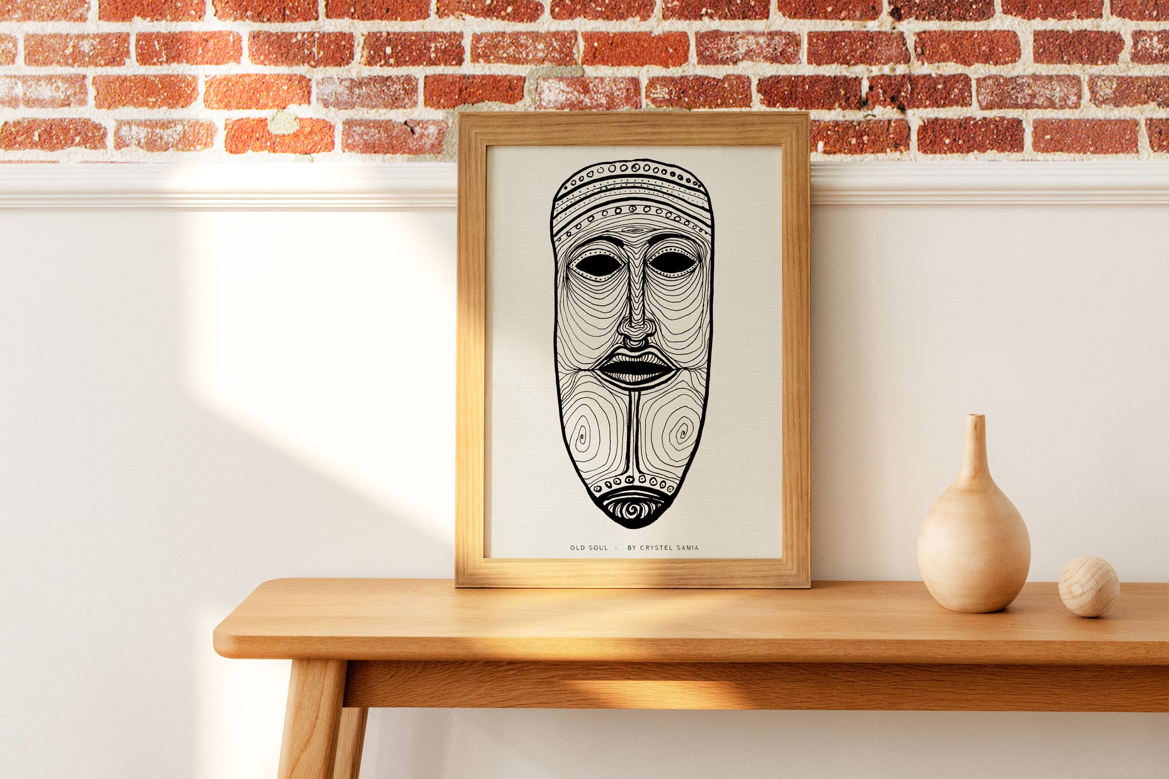 Old Soul - Ink on Paper  Limited Prints from Original Hand-Drawn Canvas Paper Print black and white tribal masp signed by artist