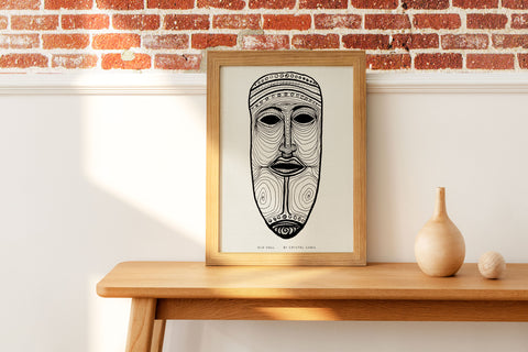 Old Soul - Ink on Paper  Limited Prints from Original Hand-Drawn Canvas Paper Print black and white tribal masp signed by artist