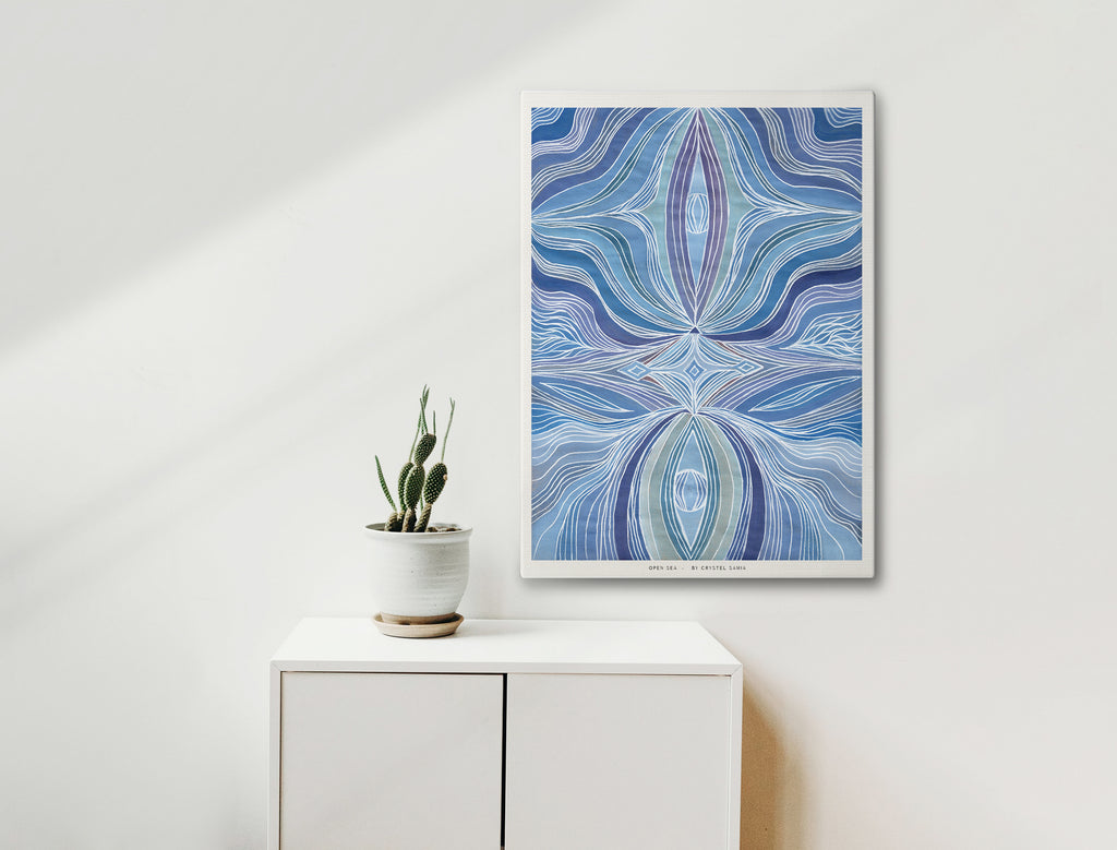 Open Sea - Watercolor and Ink on Recycled Paper Limited Prints from Original Hand-Painted Artwork signed by artist wavy third eye calm