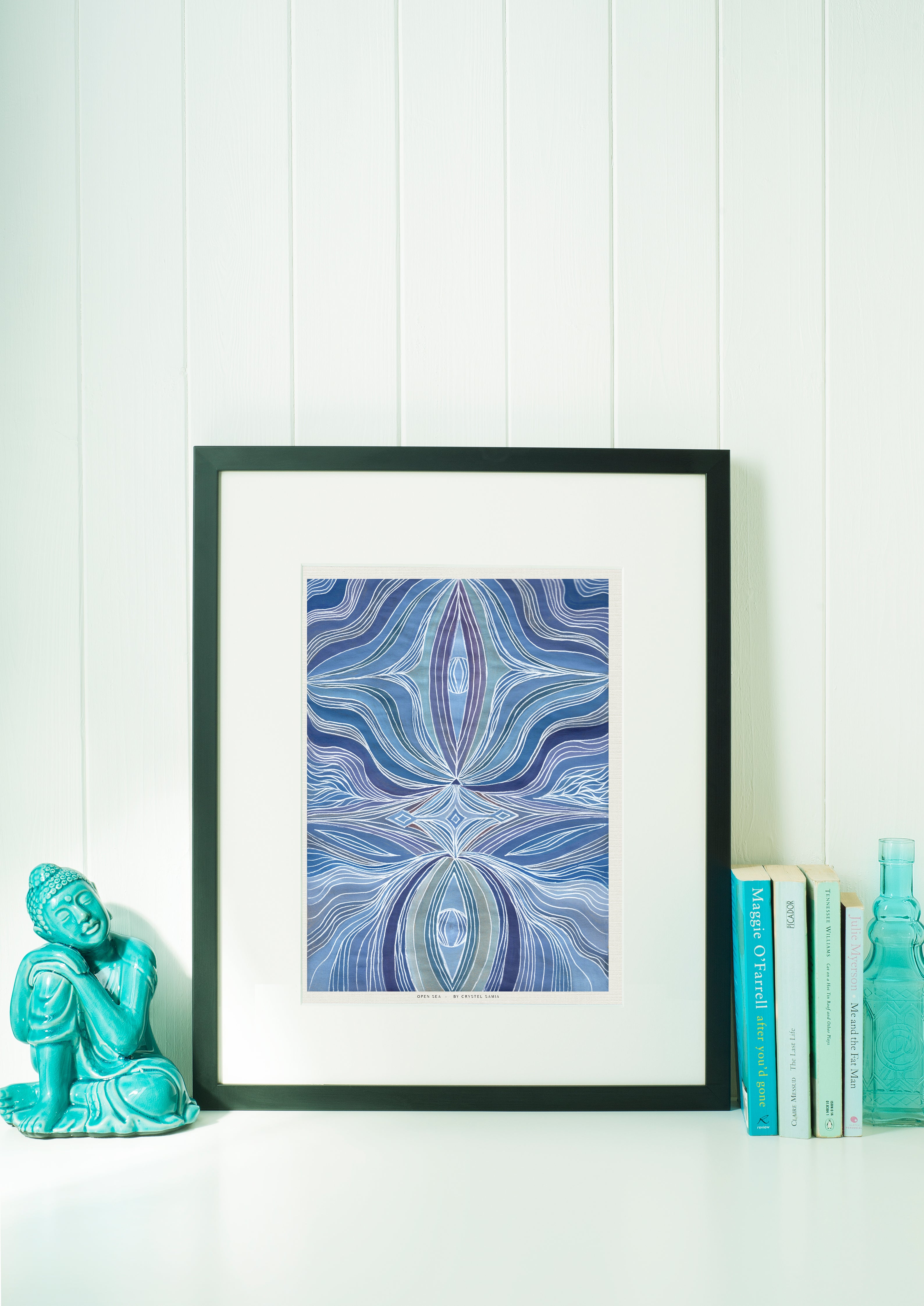 Open Sea - Watercolor and Ink on Recycled Paper Limited Prints from Original Hand-Painted Artwork signed by artist wavy third eye calm