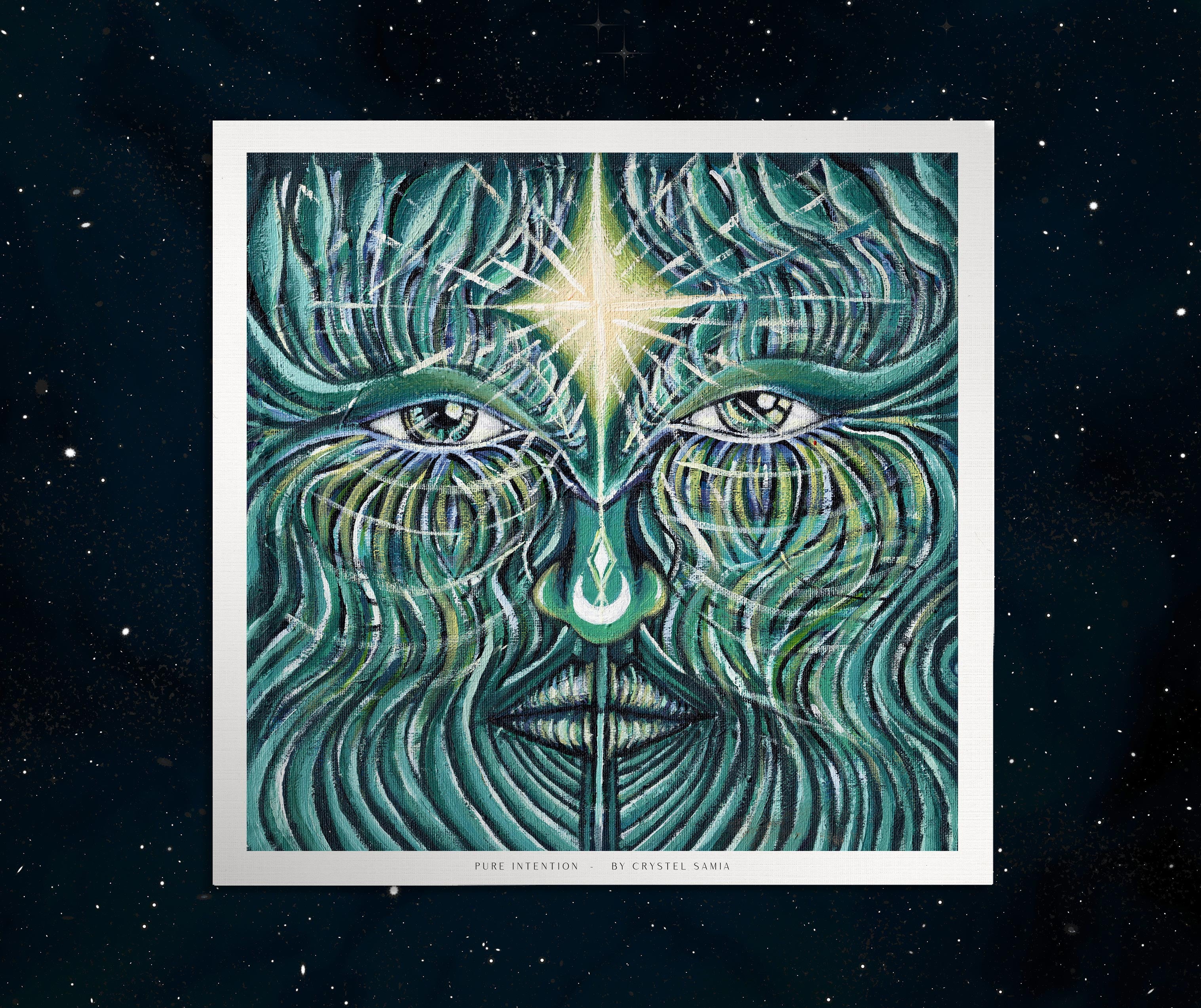 Pure Intention - Acrylic on Canvas | Limited Prints from Original Hand-Painted Artwork acrylic painting third eye green blue yellow visionary psychedelic art print numbered and signed by artist