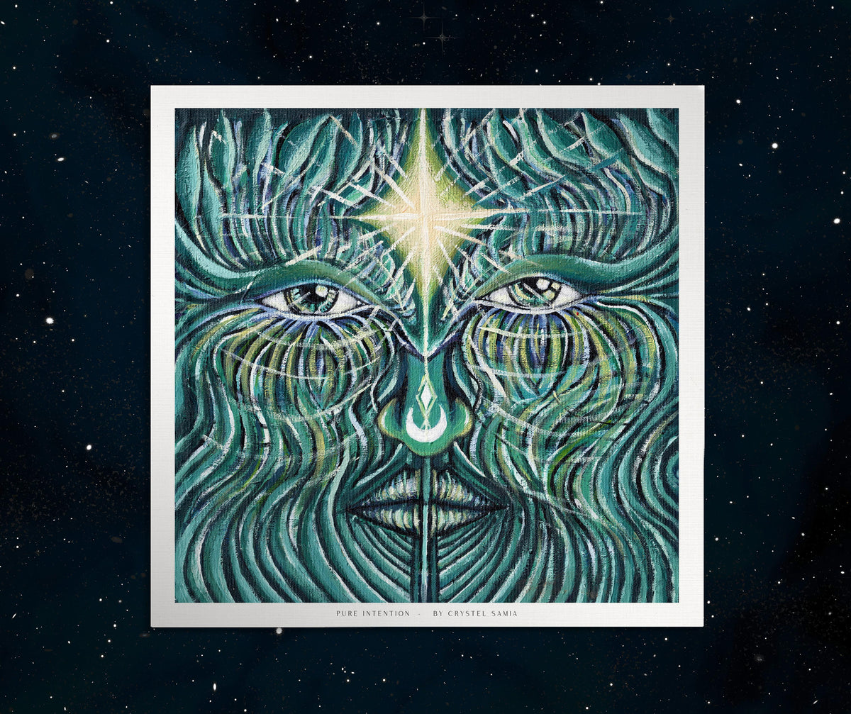 Pure Intention - Acrylic on Canvas | Limited Prints from Original Hand-Painted Artwork acrylic painting third eye green blue yellow visionary psychedelic art print numbered and signed by artist