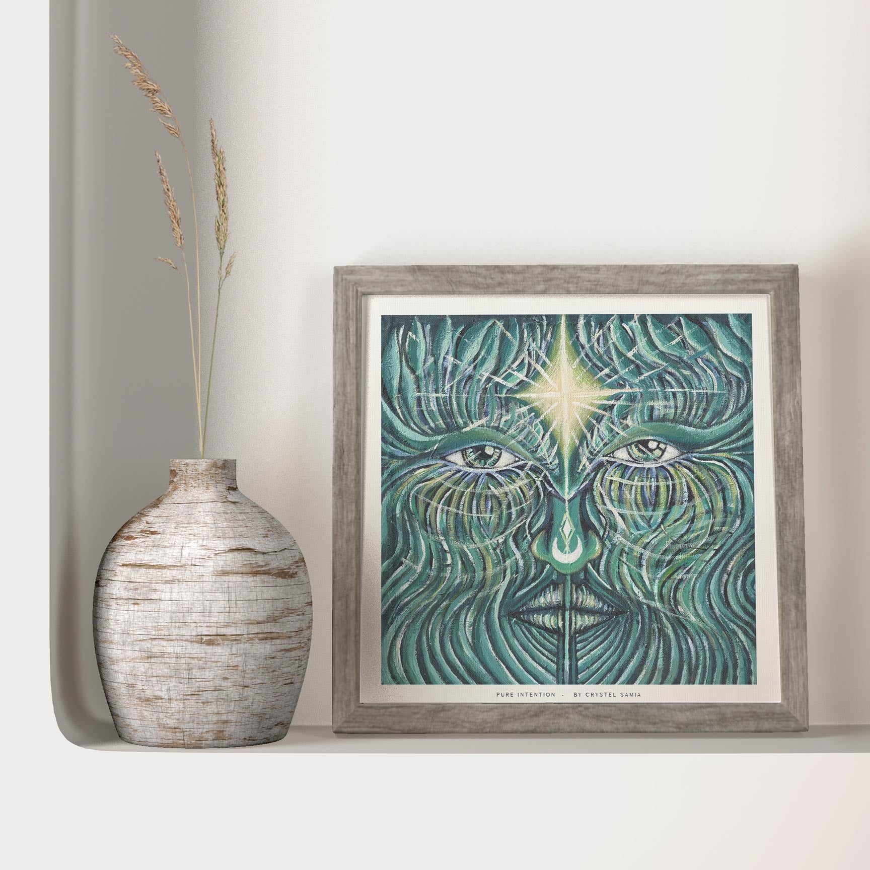 Pure Intention - Acrylic on Canvas | Limited Prints from Original Hand-Painted Artwork acrylic painting third eye green blue yellow visionary psychedelic art print numbered and signed by artist