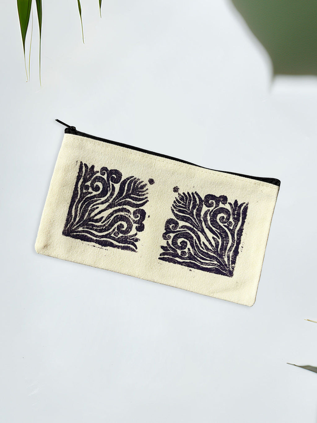 One-of-a-Kind Lino-Printed Linen Pouches - Purple Floral