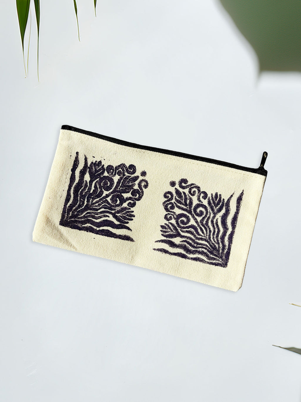 One-of-a-Kind Lino-Printed Linen Pouches - Purple Floral