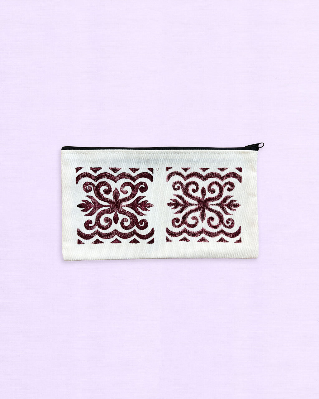 One-of-a-Kind Lino-Printed Linen Pouches - Red Patterns
