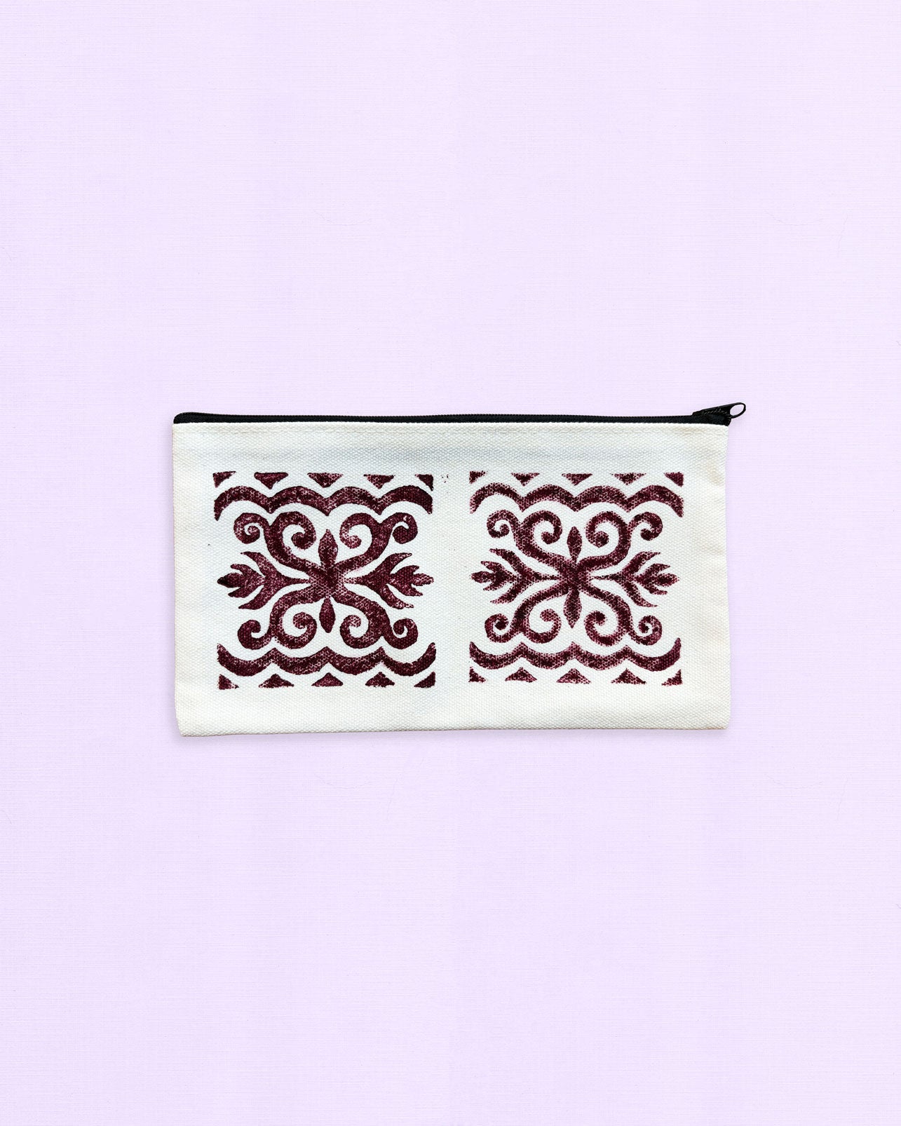 One-of-a-Kind Lino-Printed Linen Pouches - Red Patterns