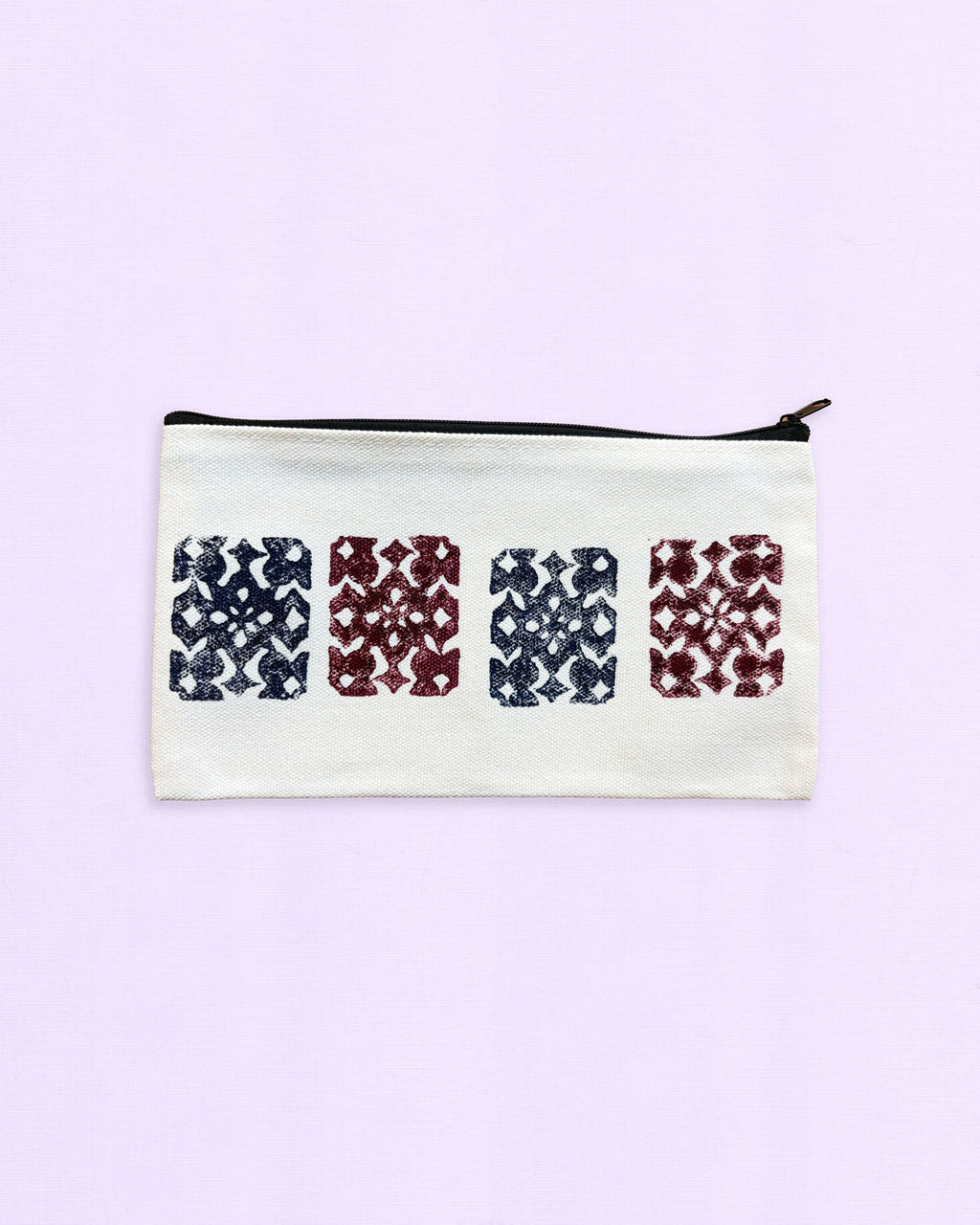 One-of-a-Kind Lino-Printed Linen Pouches - Red & Blue Patterns