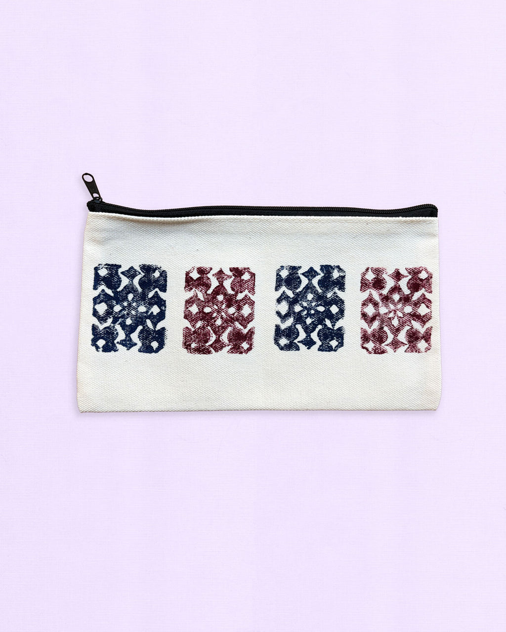 One-of-a-Kind Lino-Printed Linen Pouches - Red & Blue Patterns