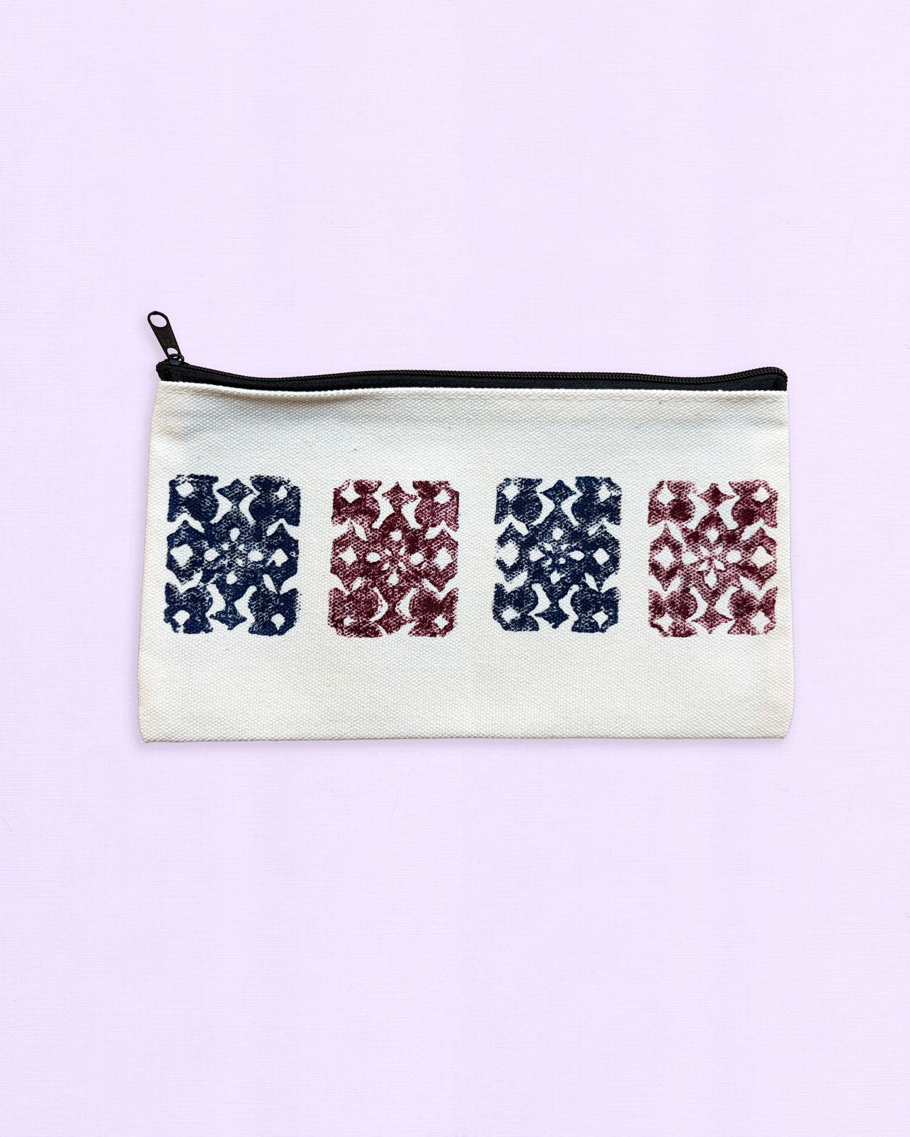 One-of-a-Kind Lino-Printed Linen Pouches - Red & Blue Patterns