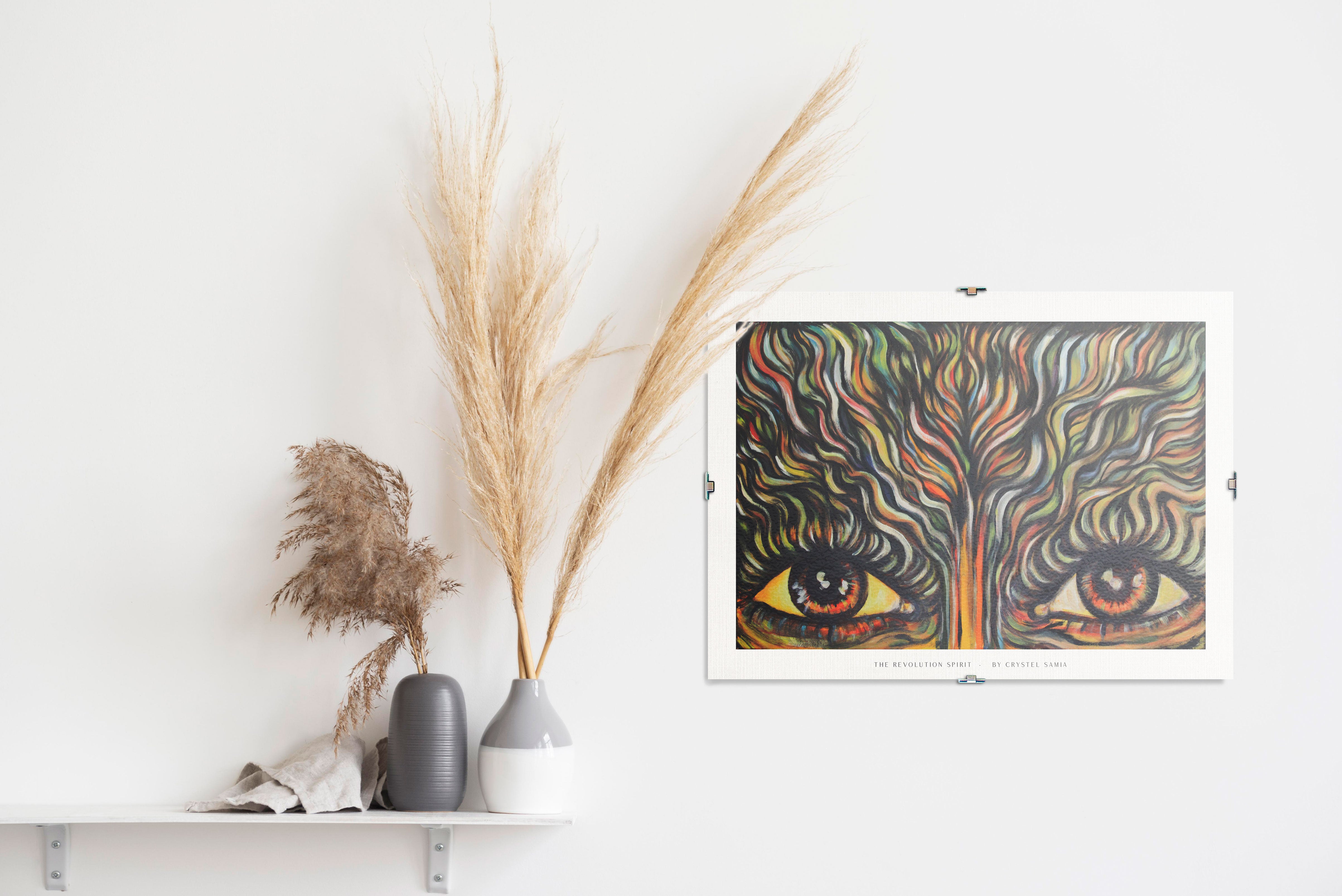 The Revolution Spirit - Limited Art Print from Original Acrylic on Canvas Painting Canvas Paper Print signed by artist firy eyes orange yellow warm colors wall hangings home decore