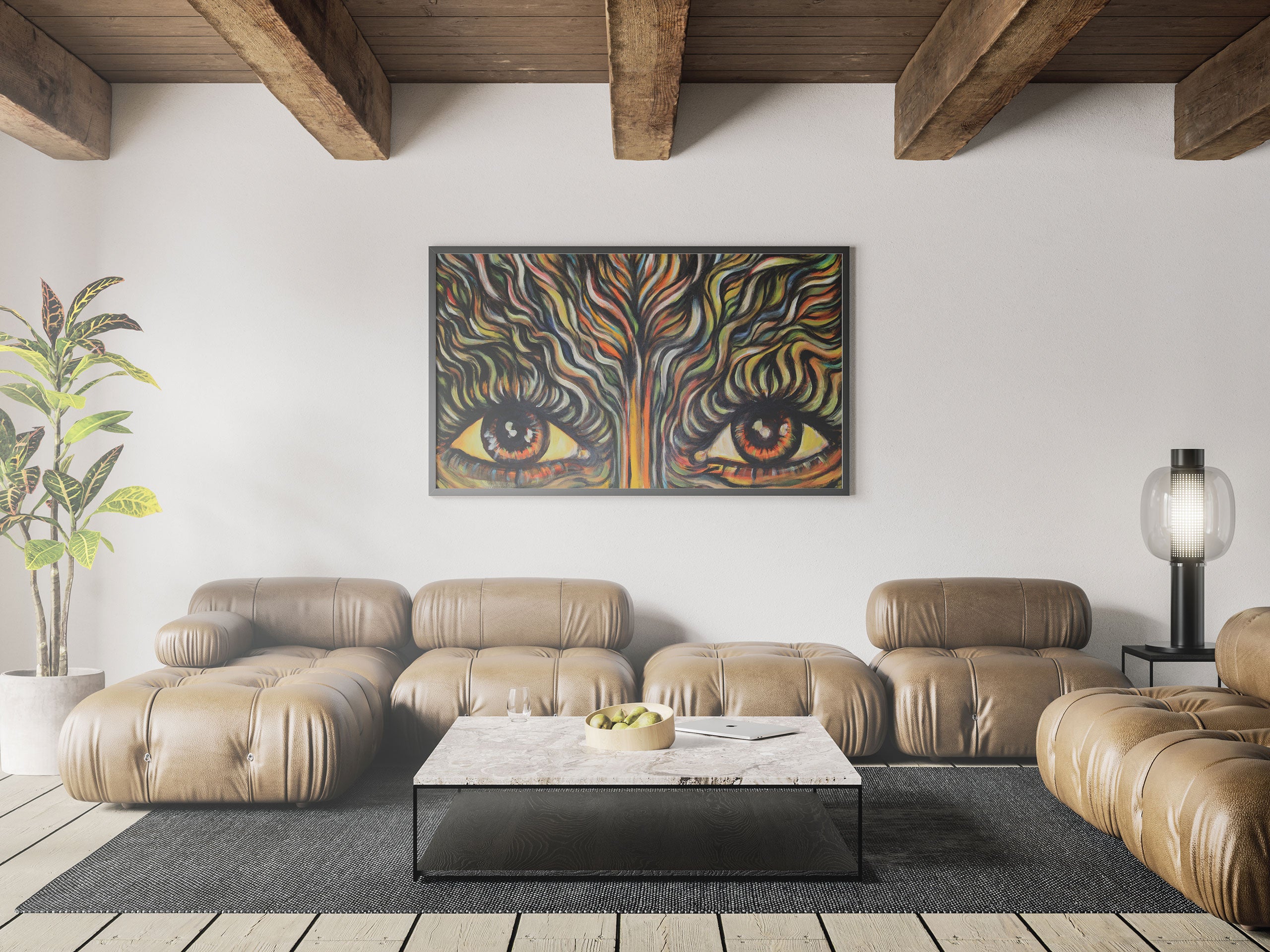 The Revolution Spirit - Limited Art Print from Original Acrylic on Canvas Painting Canvas Paper Print signed by artist firy eyes orange yellow warm colors wall hangings home decore