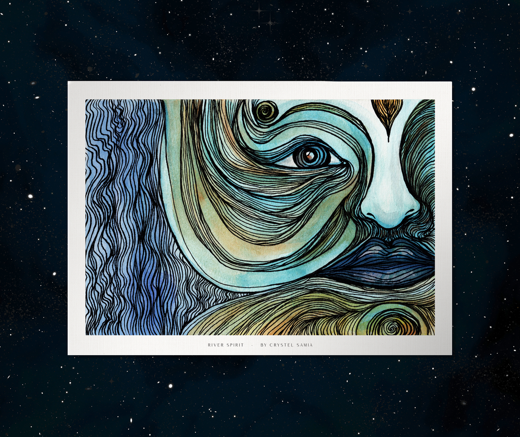 River Face - Limited Print from Original Hand Painted Watercolor Artwork colorful calming signed by artist