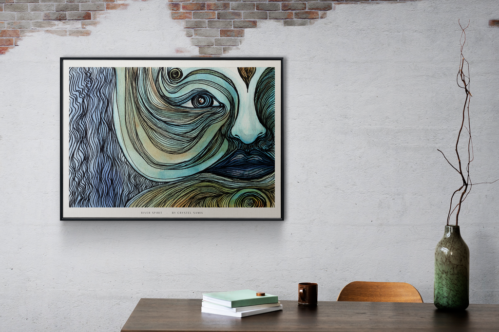 River Face - Limited Print from Original Hand Painted Watercolor Artwork colorful calming signed by artist