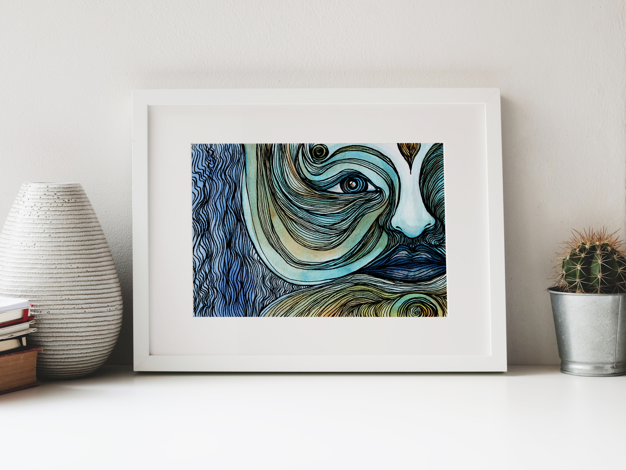 River Face - Limited Print from Original Hand Painted Watercolor Artwork colorful calming signed by artist