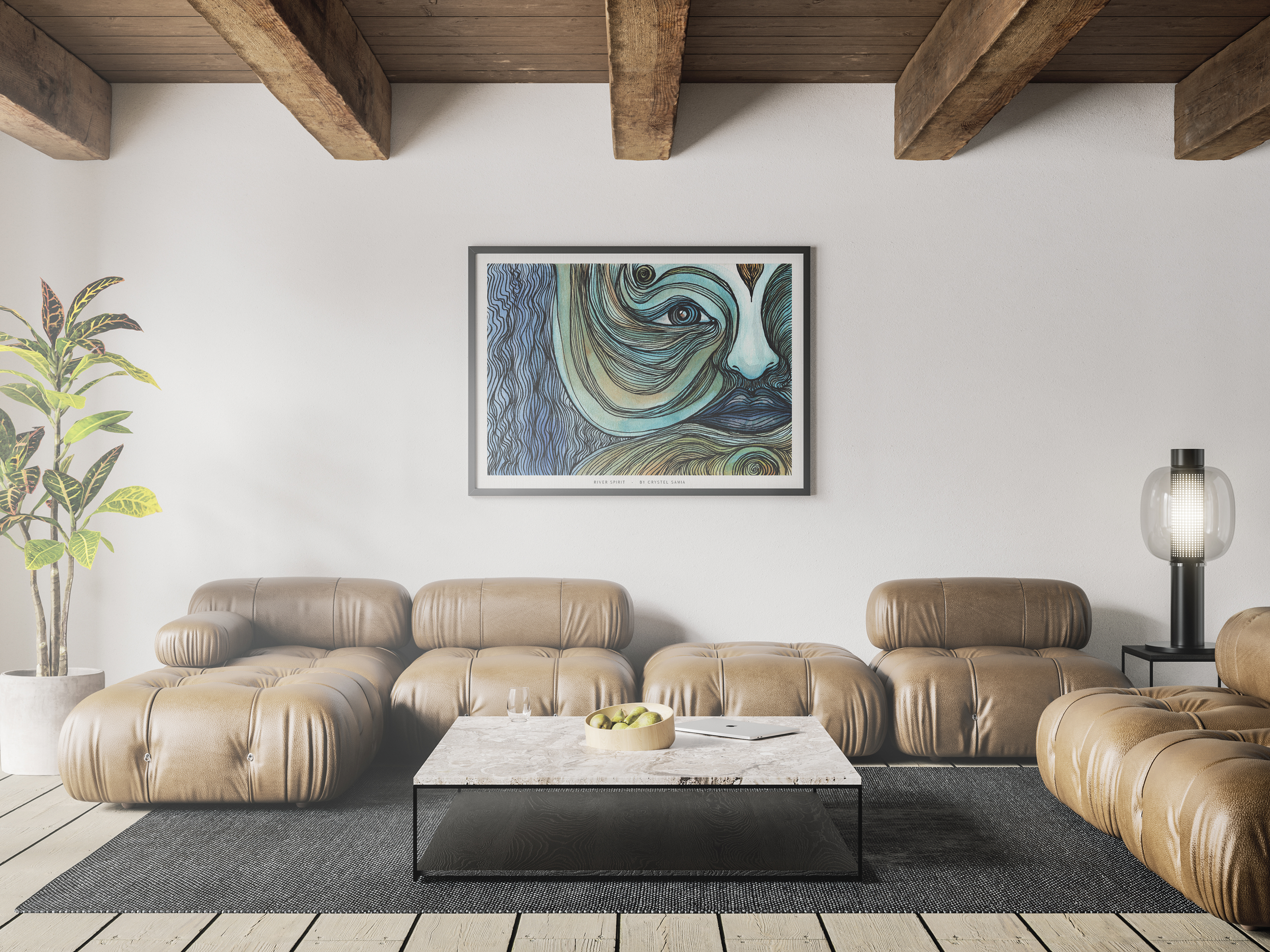 River Face - Limited Print from Original Hand Painted Watercolor Artwork colorful calming signed by artist