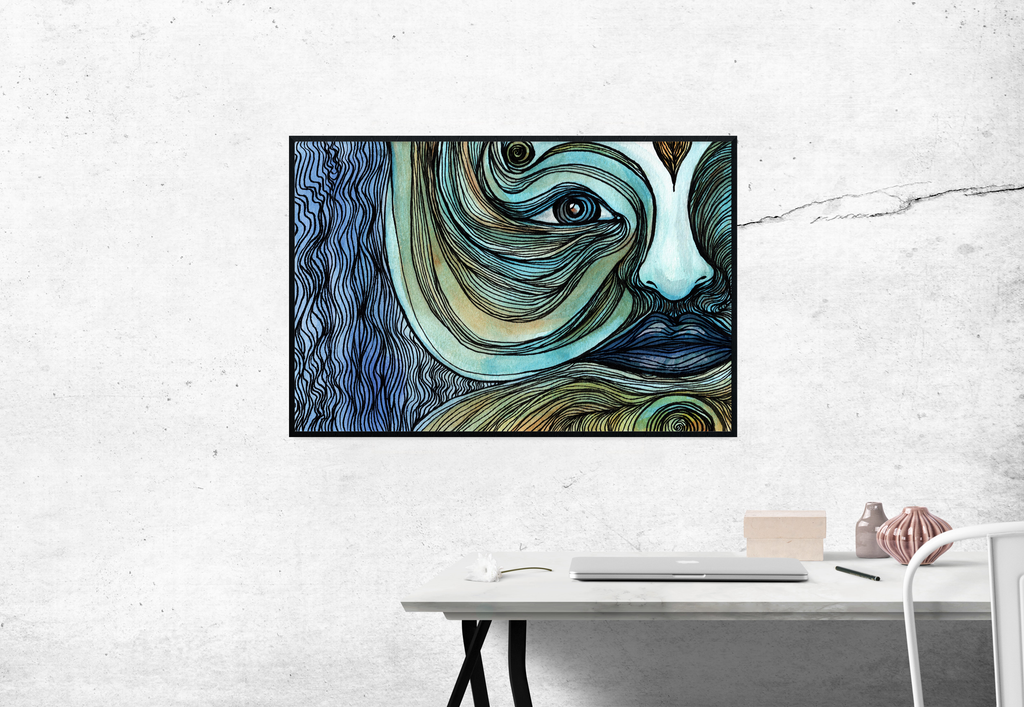 River Face - Limited Print from Original Hand Painted Watercolor Artwork colorful calming signed by artist